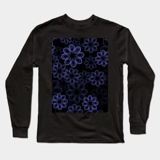 Neon Floral Blue on Black Long Sleeve T-Shirt